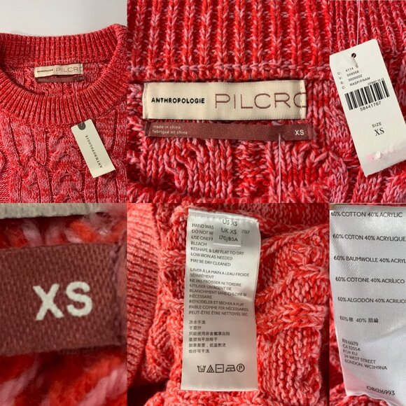 Anthropologie Pilcro Jasmine Cable Knit Tunic Sweater XS Raspberry Marled NWT - Picture 6 of 12